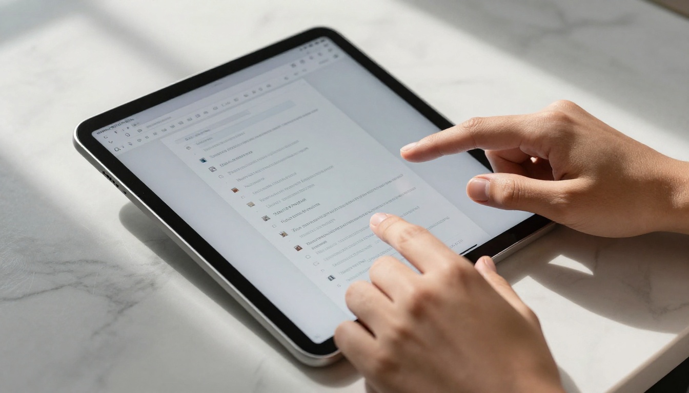 Hands uploading a PDF document on an iPad screen