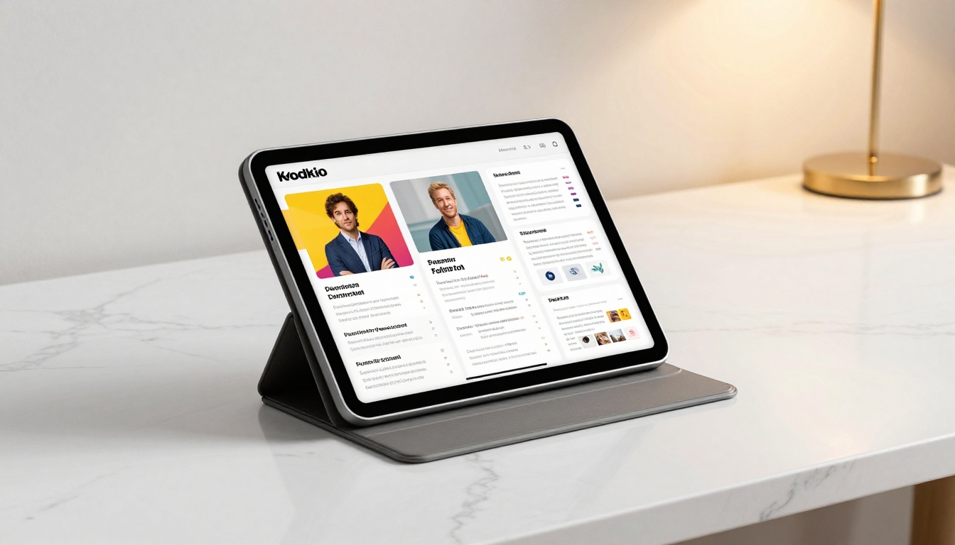 Interactive resume flipbook displayed on iPad on marble desk