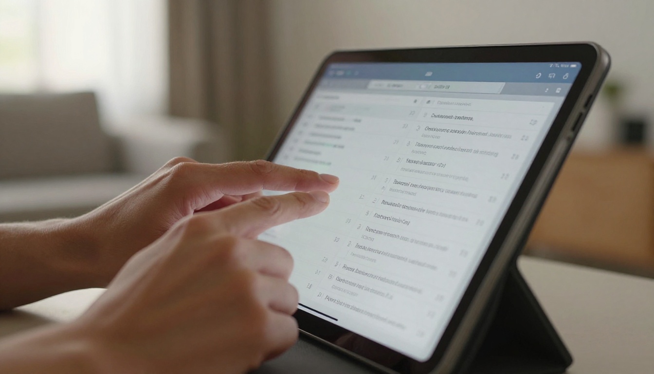 Hands scrolling through digital flipbook on tablet with TOC sidebar