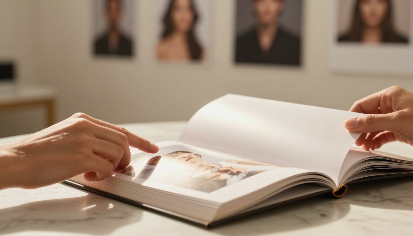Photography portfolio flipbook being browsed on a desk