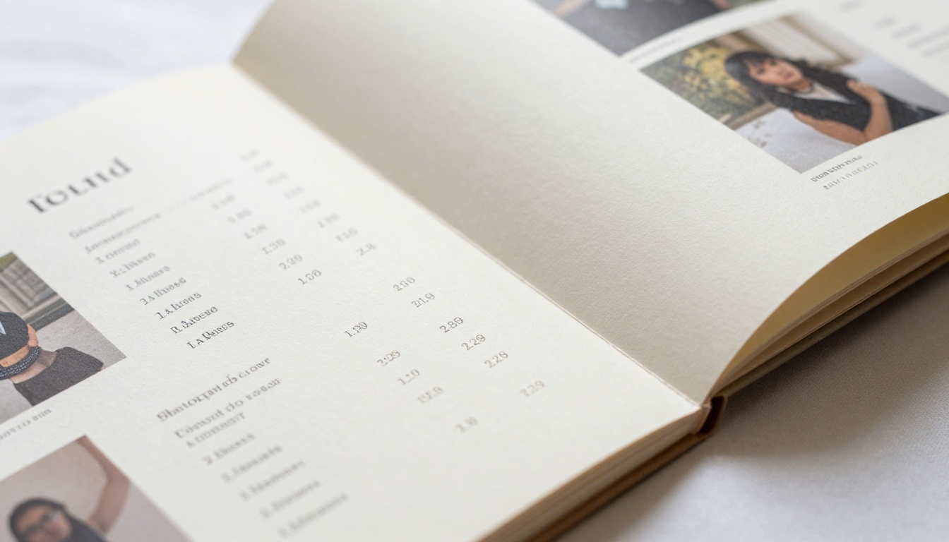 Close-up of photography price list flipbook on white linen