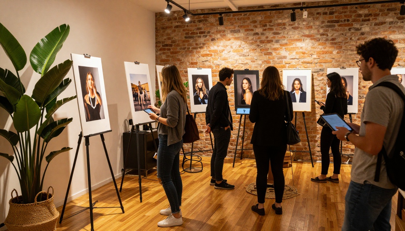 Photography studio open house event with people browsing portfolios