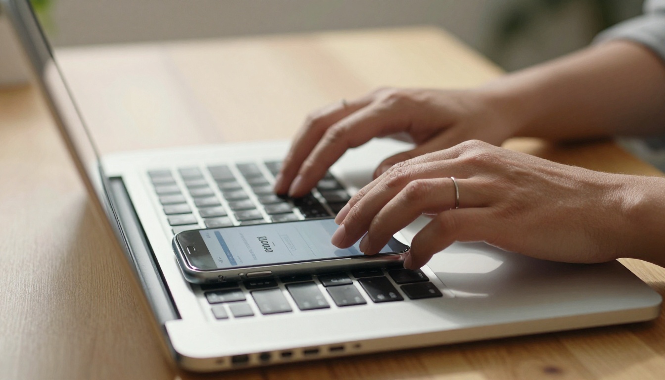 Coach setting up email opt-in with a laptop and smartphone at her desk