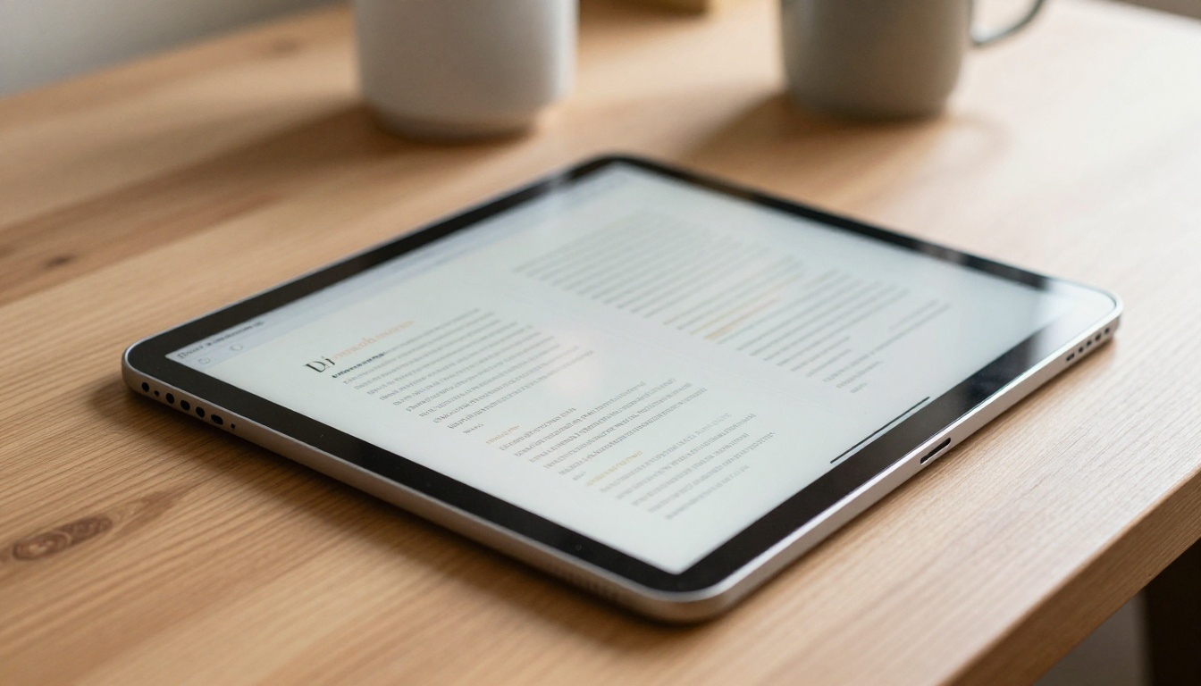 iPad Pro displaying a beautifully designed coaching flipbook on a wooden desk