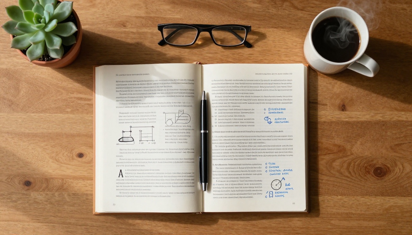 Overhead flat lay of an open coaching workbook with handwritten notes and a pen Overhead flat lay of an open coaching workbook with handwritten notes and a pen