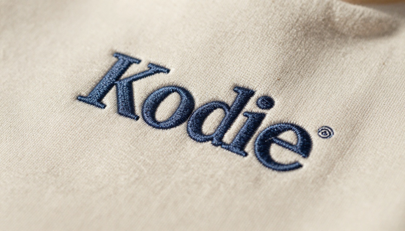 Close-up macro of hoodie embroidery and fabric texture
