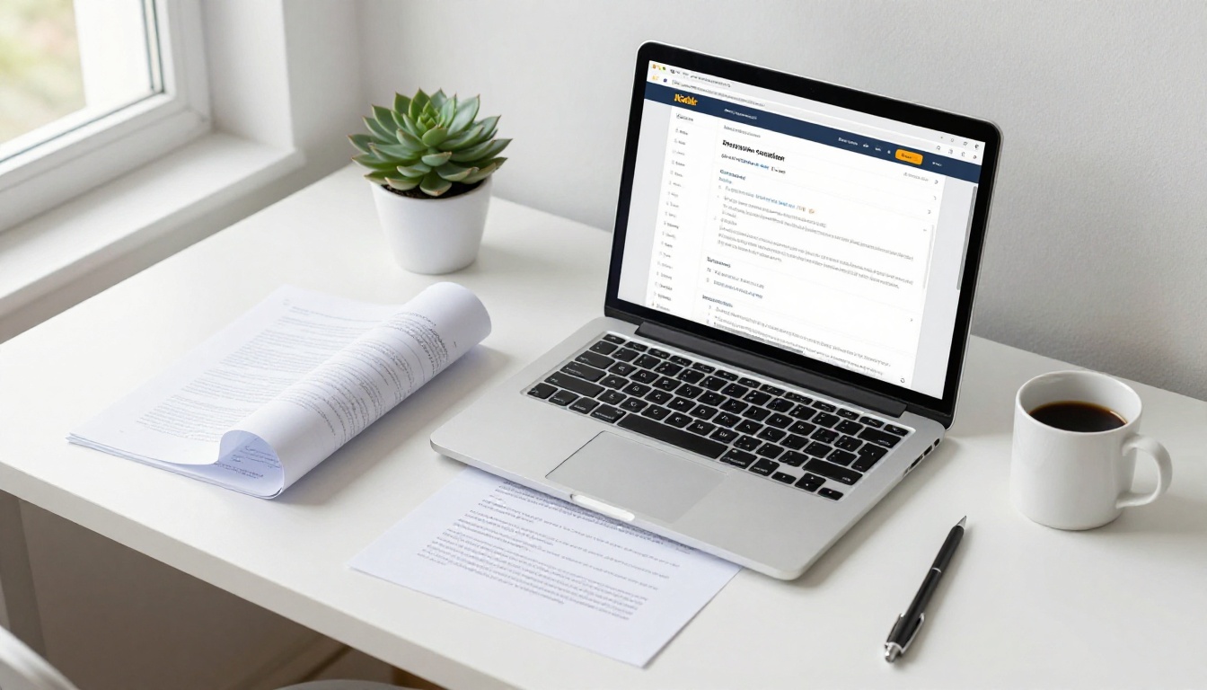 Laptop showing PDF document conversion interface with printed press release beside it