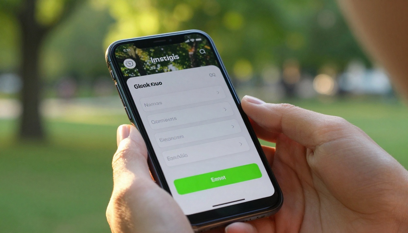 Smartphone showing a mobile-responsive flipbook sign-up form in a park setting