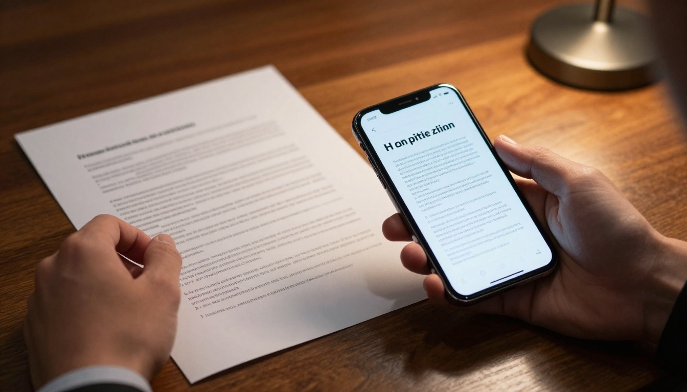 Close-up comparison of printed paper handbook versus digital flipbook on smartphone
