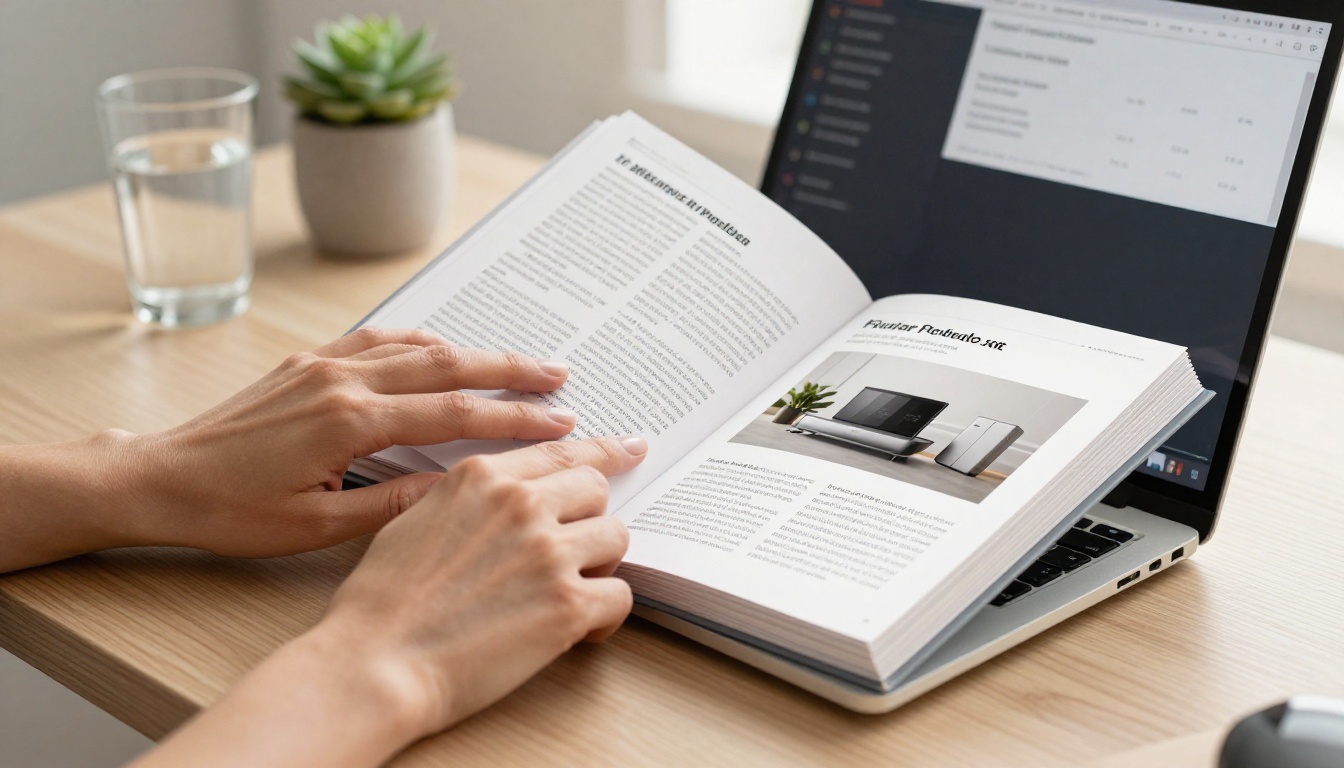 Hands browsing interactive flipbook on laptop screen
