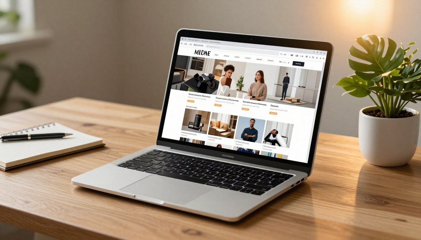 Laptop displaying ecommerce store product grid