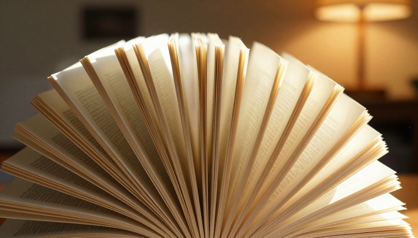 Book pages caught mid-flip in warm afternoon light