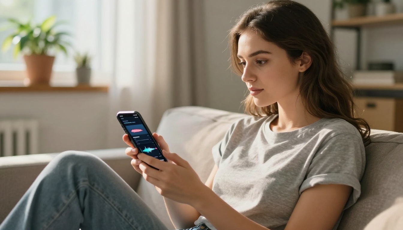 Woman browsing DJ portfolio on phone