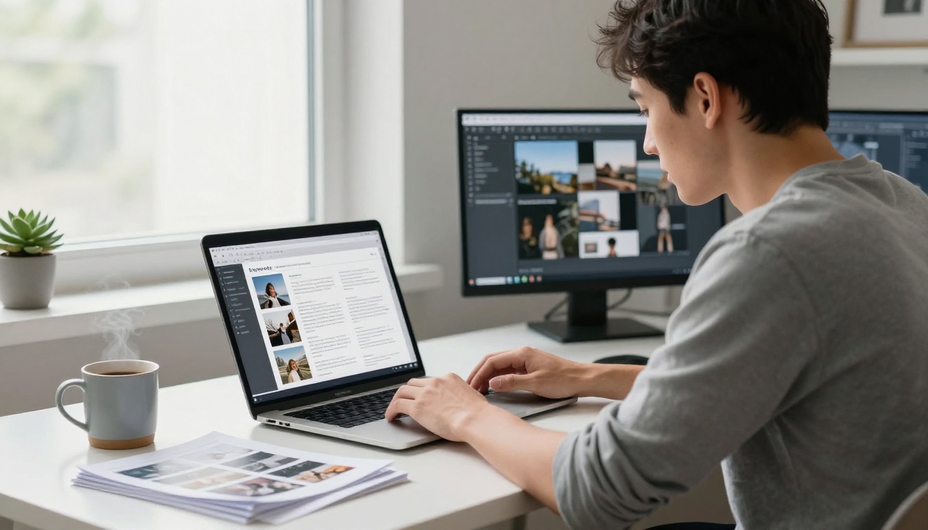 Man creating digital portfolio on laptop Man creating digital portfolio on laptop