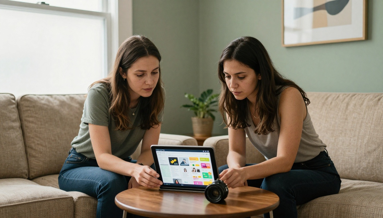 Therapist and client reviewing digital resources together on tablet