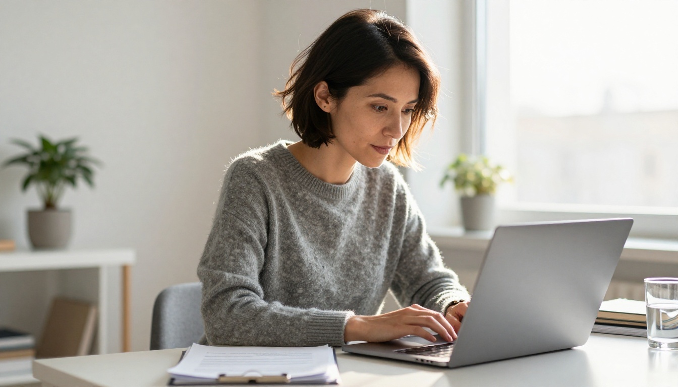 Therapist working on laptop preparing digital therapy resources