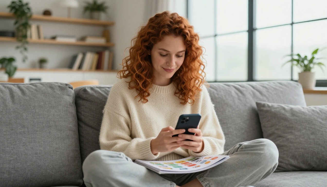 Client reviewing digital therapy flipbook on smartphone at home