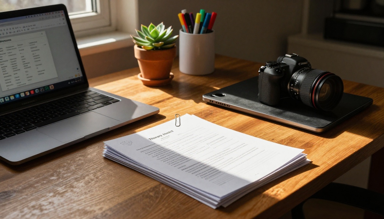Organized therapist desk with laptop ready for PDF to flipbook workflow
