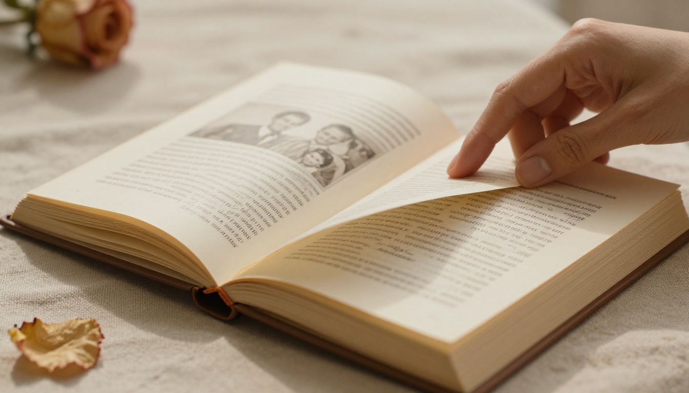 Hands gently turning the pages of a beautifully printed memoir flipbook Hands gently turning the pages of a beautifully printed memoir flipbook