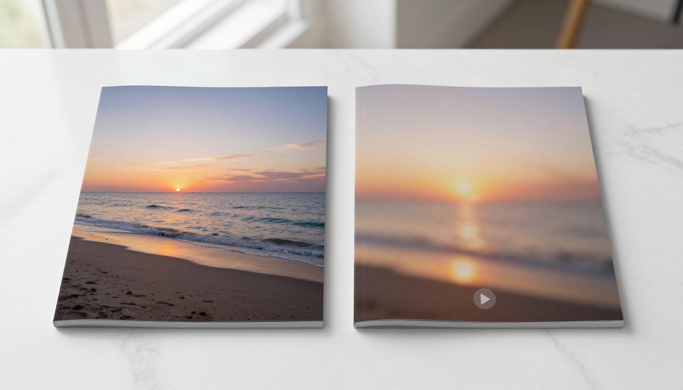 Two magazine covers side by side, one flat and static, the other suggesting motion and depth