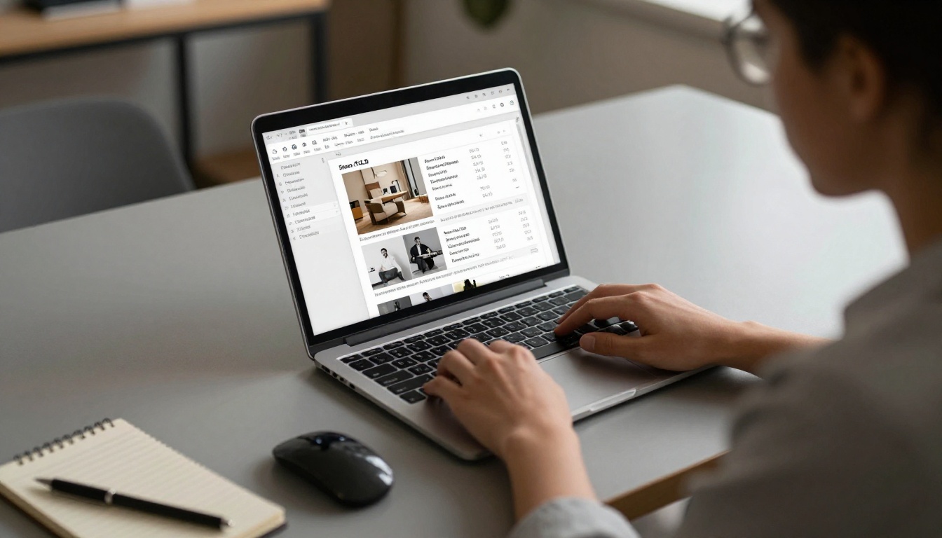 Graphic designer working on a PDF layout for a sale campaign