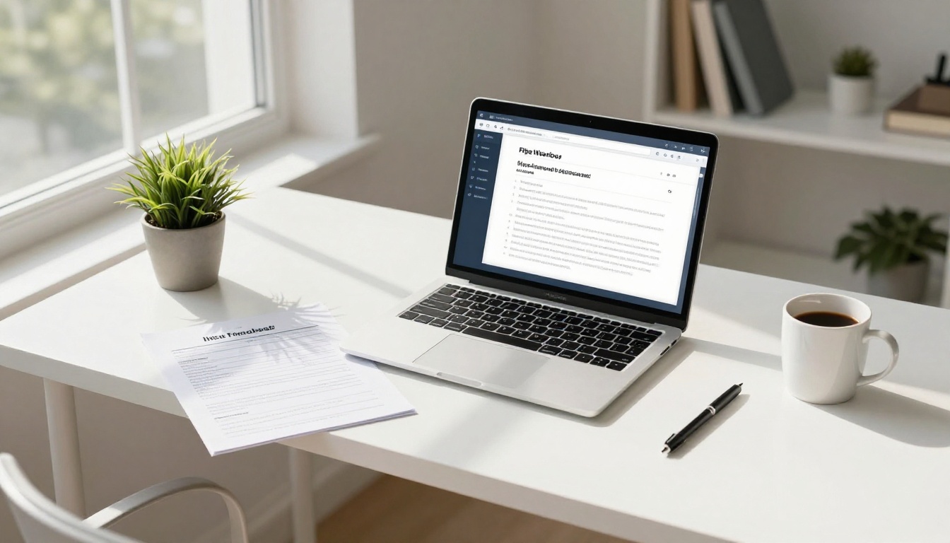 Therapist working from minimalist home office with laptop