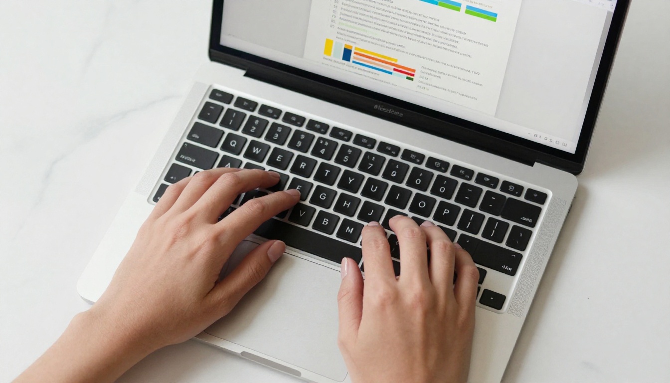 A professional working in Apple Pages on a MacBook Pro