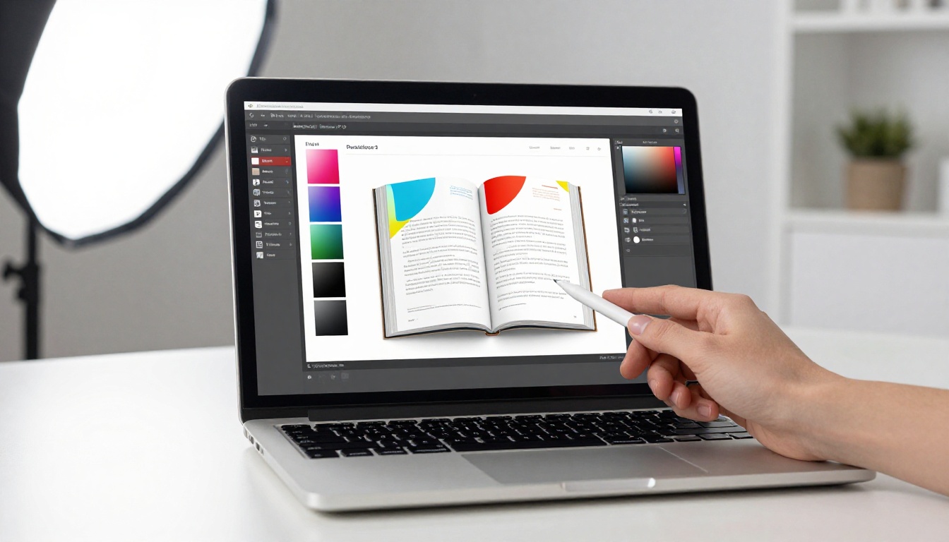 Digital flipbook customization interface with color palette and live preview on screen
