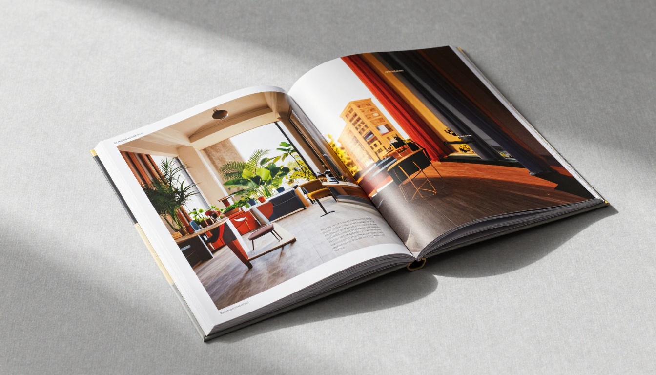 Stack of premium printed catalogs with striking cover designs