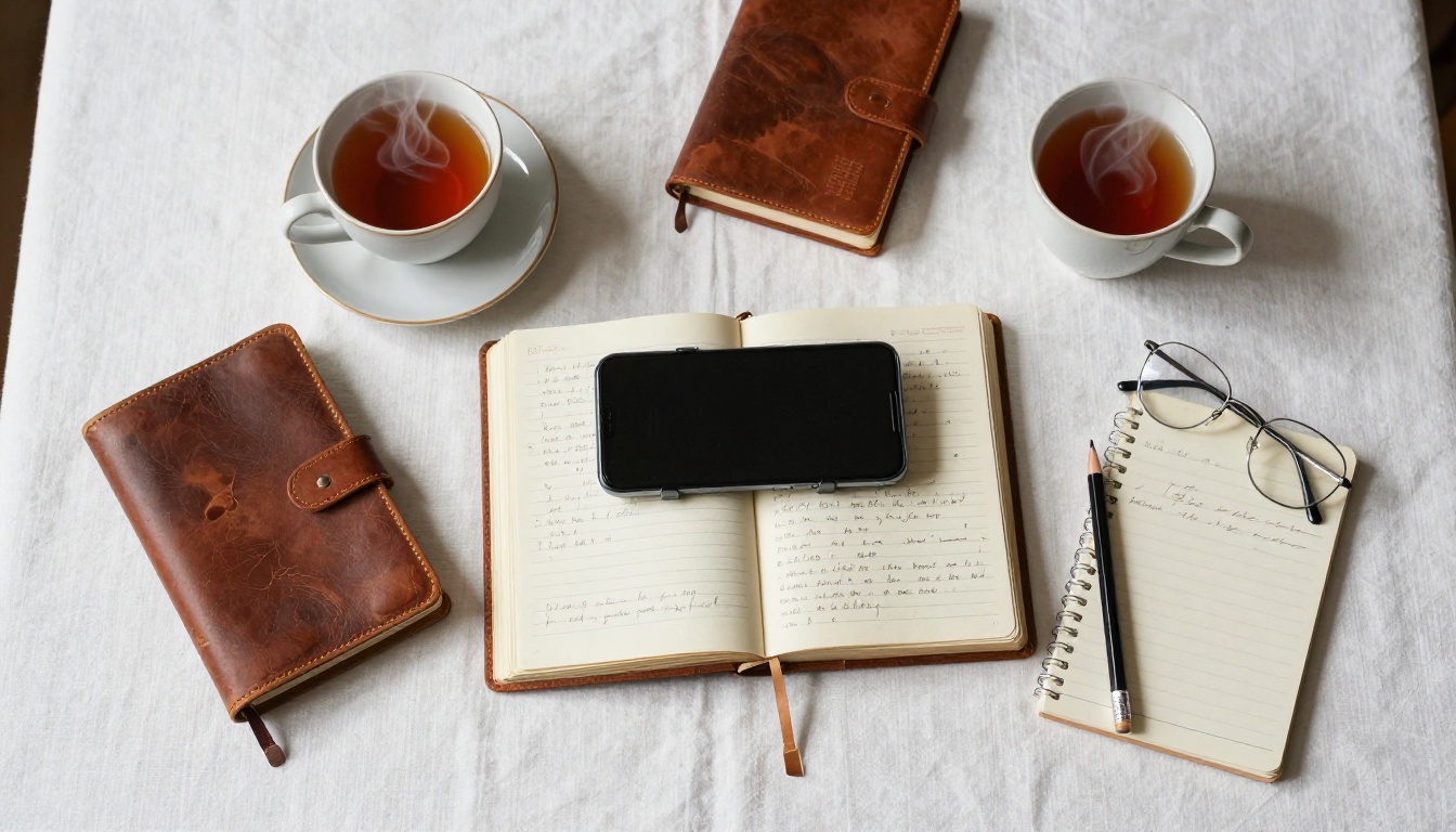 Overhead scanning setup with diary on a smartphone document stand
