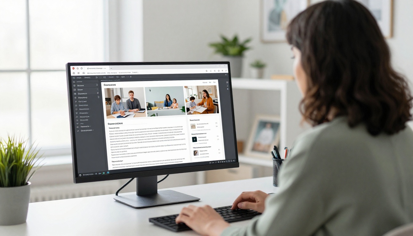 Content creator designing media kit over-the-shoulder view at standing desk Content creator designing media kit over-the-shoulder view at standing desk