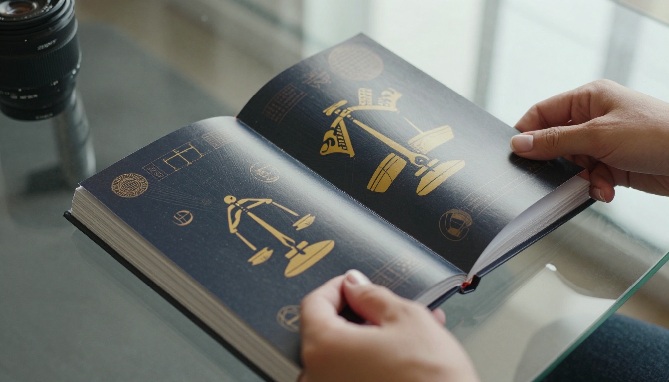 Close-up of hands turning premium law firm flipbook pages on a glass table