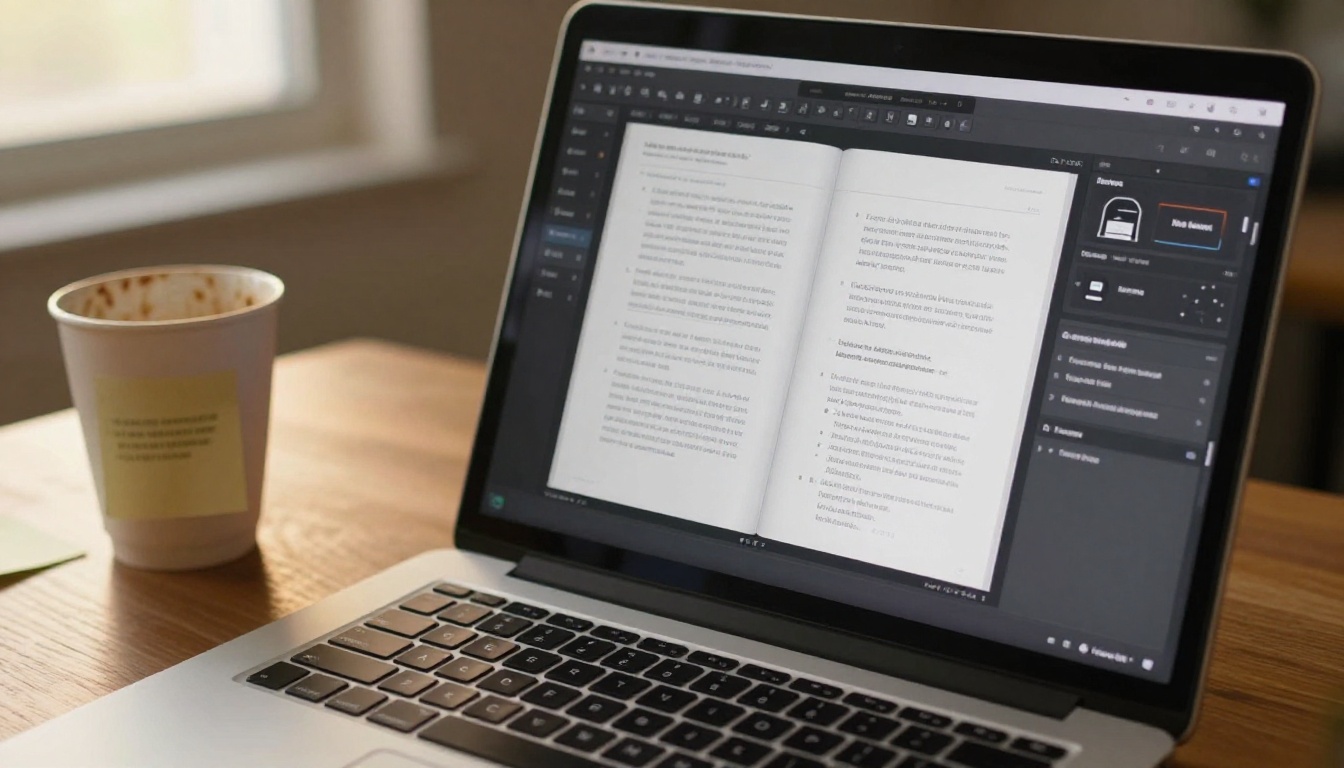 Laptop screen displaying a flipbook editor interface with a law firm PDF being customized Laptop screen displaying a flipbook editor interface with a law firm PDF being customized
