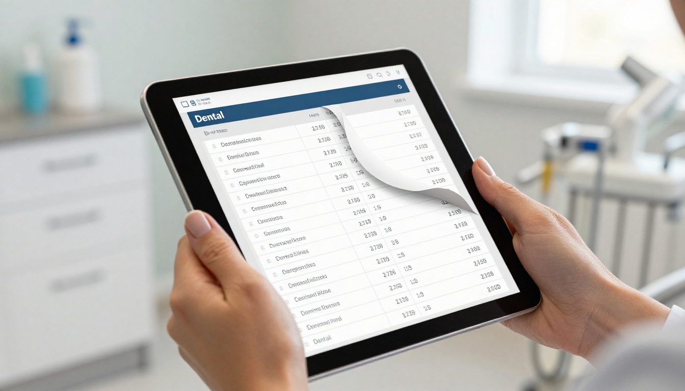 Close-up of hands holding tablet displaying dental services flipbook with page mid-turn animation Close-up of hands holding tablet displaying dental services flipbook with page mid-turn animation