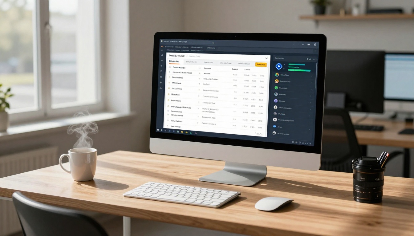 Sales manager reviewing flipbook analytics on monitor at desk