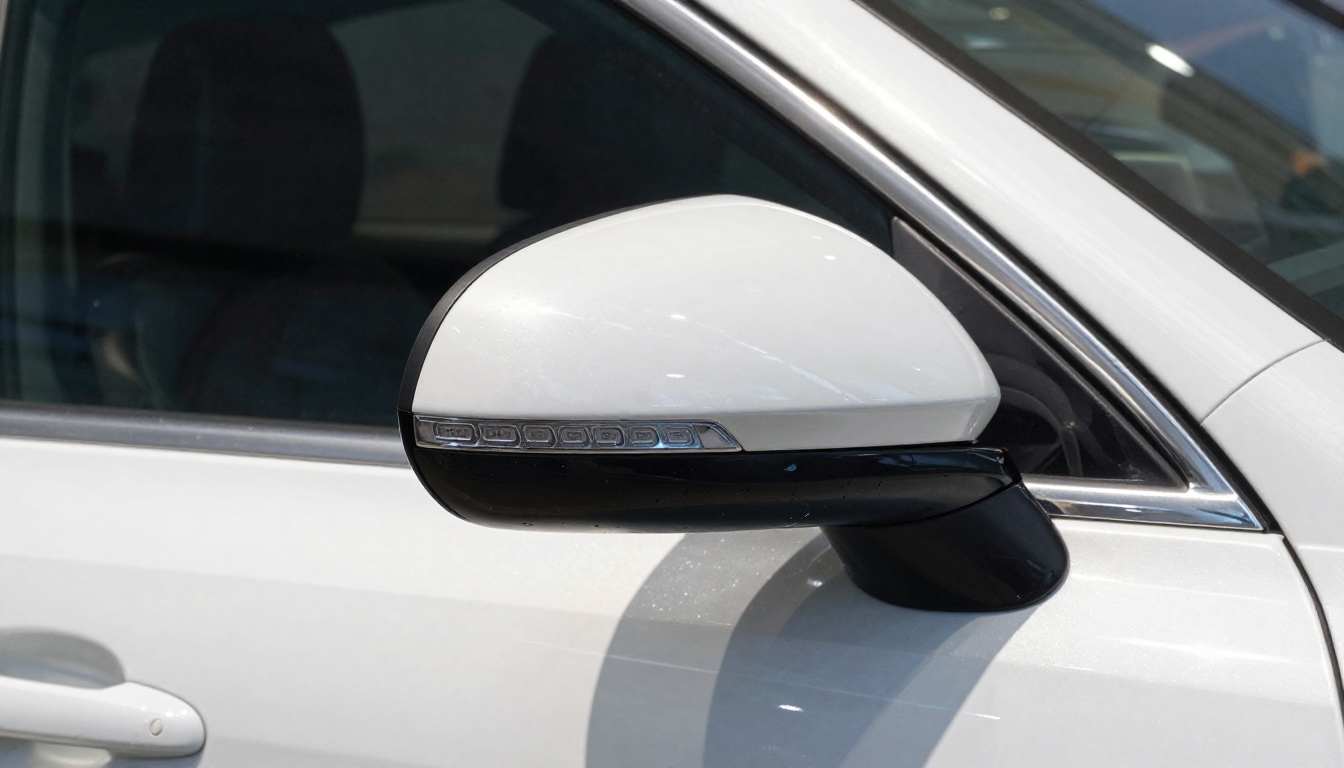 Close-up of luxury car door handle and side mirror detail