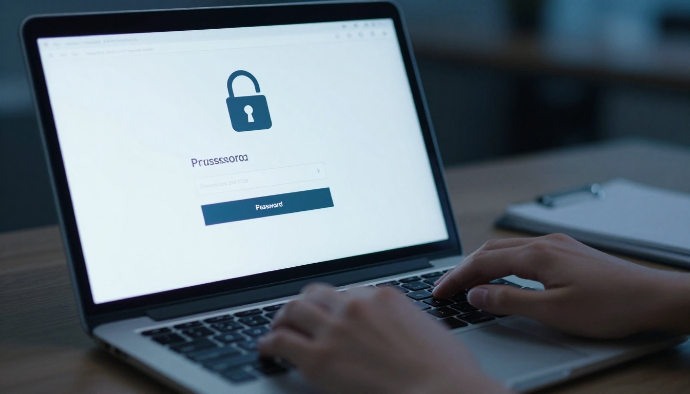 Laptop screen showing a password-protected flipbook login page with padlock icon
