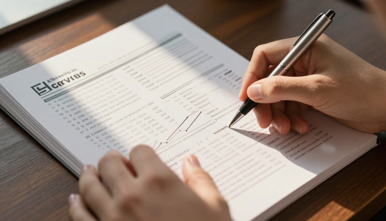 Close-up of professional hands turning tax brochure pages