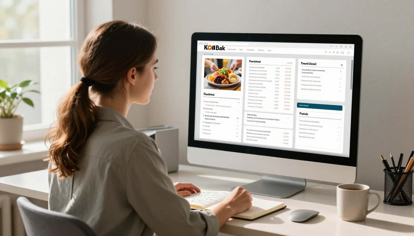 Catering business owner reviewing digital proposal at desk Catering business owner reviewing digital proposal at desk