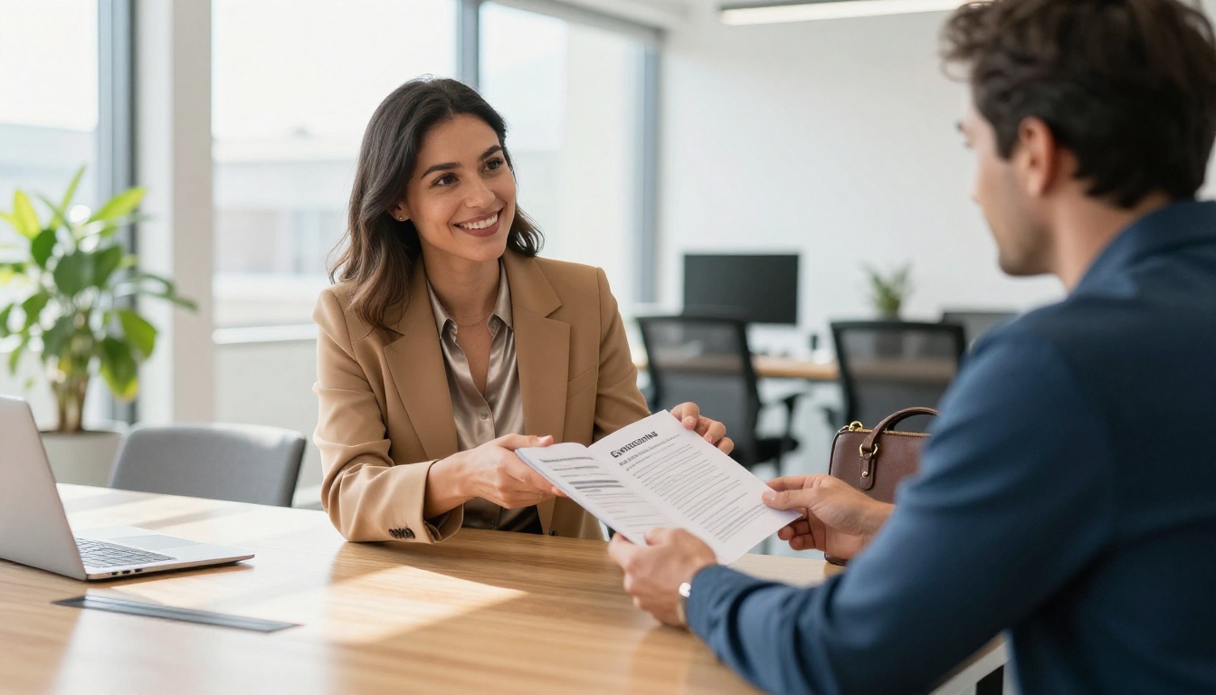 Professional woman presenting services to client