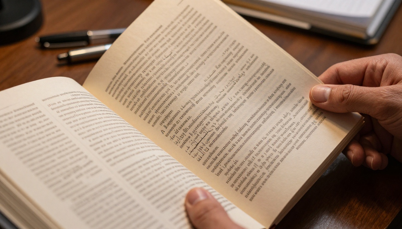 Translator's hands holding multilingual portfolio pages