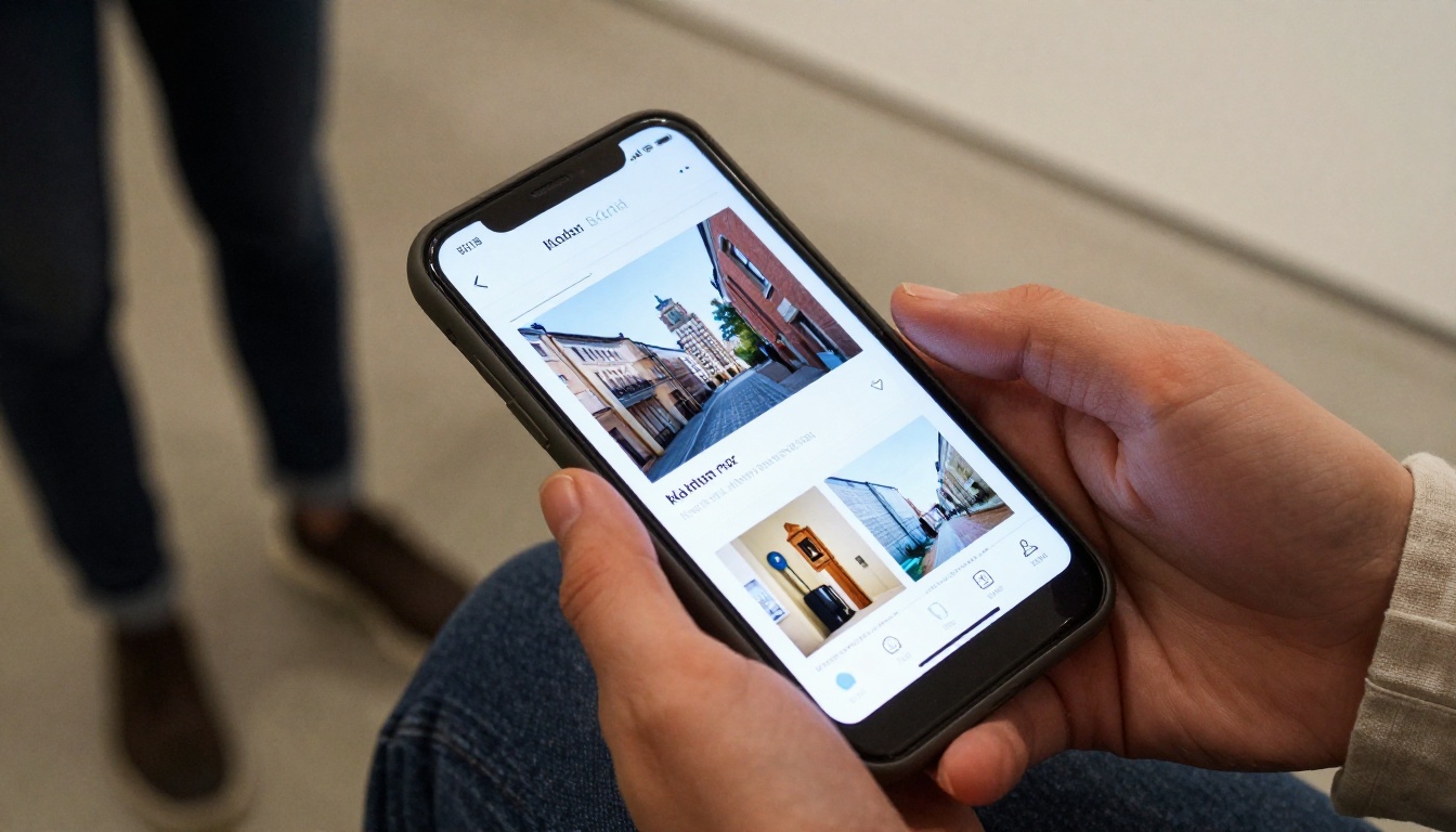 Museum visitor accessing digital exhibit guide on smartphone in gallery space