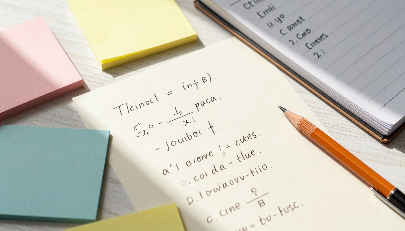 Close-up of organized handwritten tutoring notes