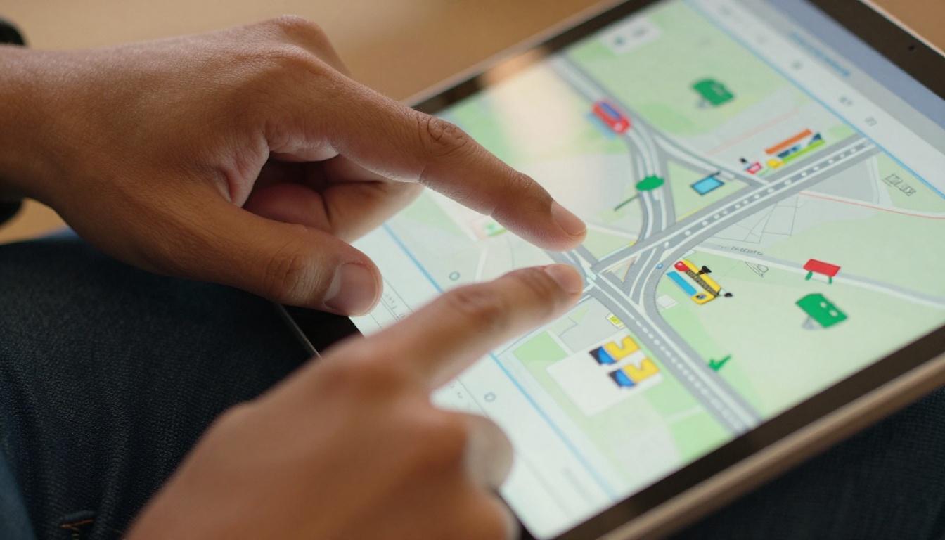 Close-up of hands swiping through a digital flipbook showing intersection diagrams on a tablet