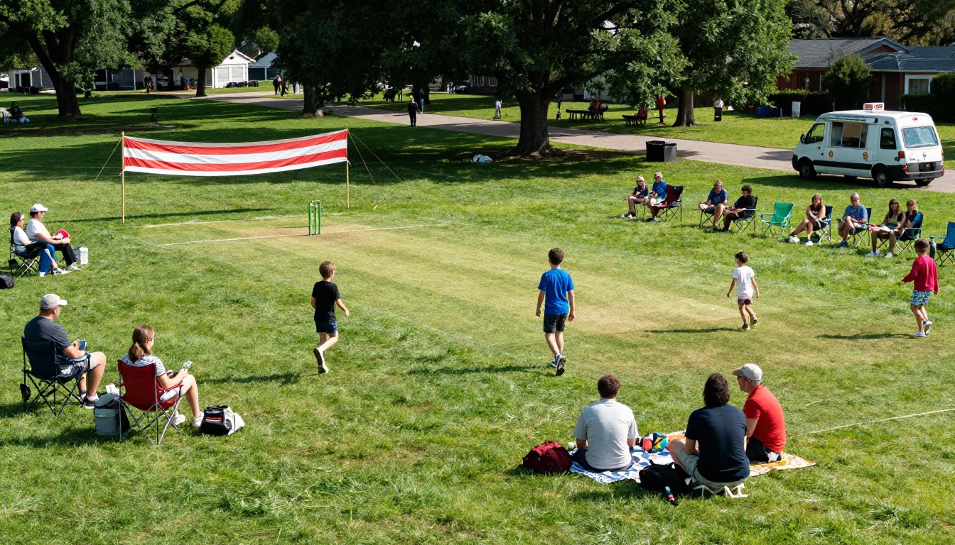 Community sports day at a local park with families on green grass