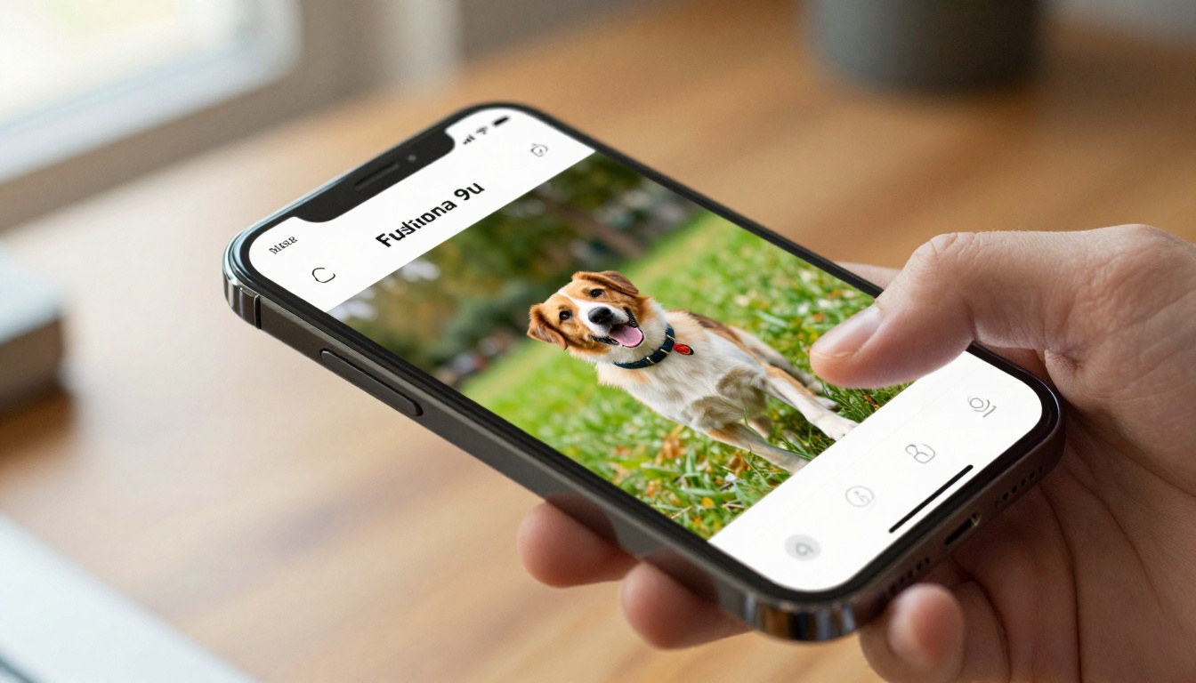 Smartphone screen showing a dog walking business flipbook with a page-turning interaction