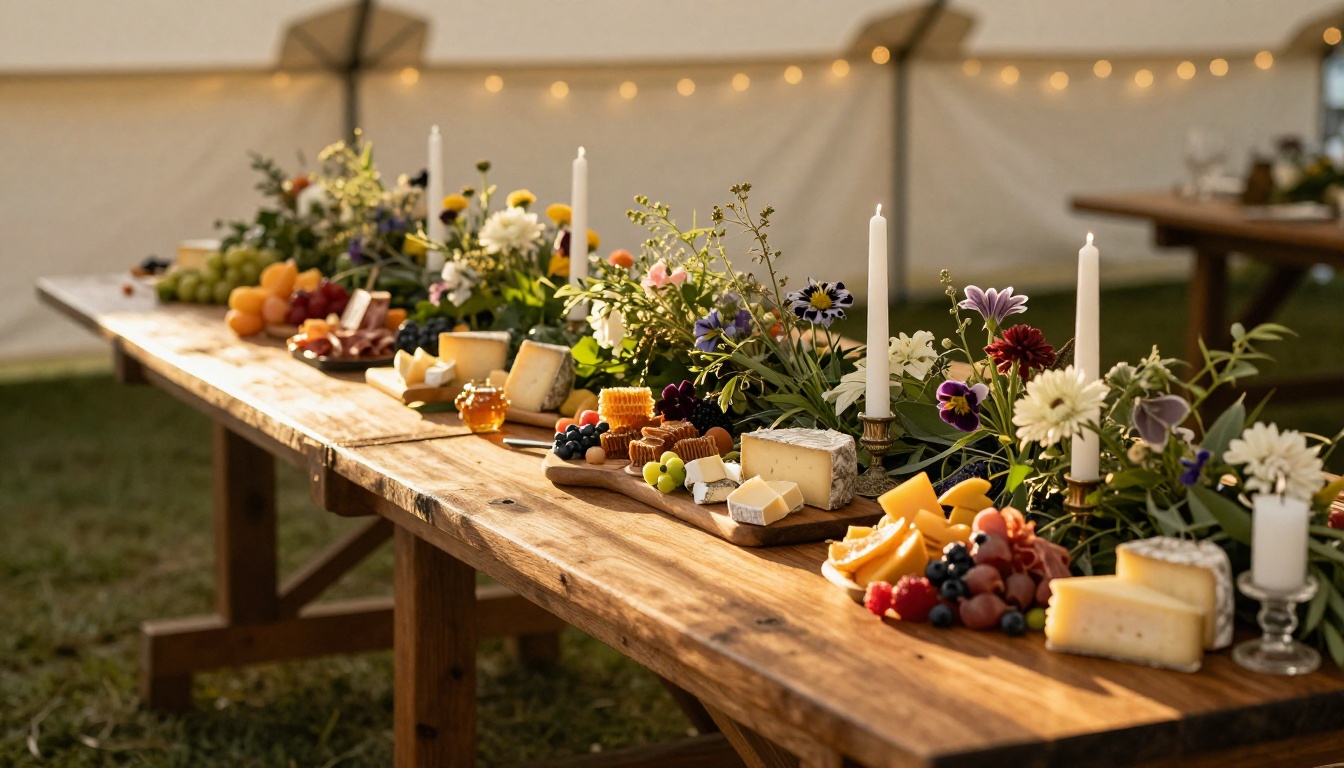 Wedding catering outdoor grazing table at golden hour Wedding catering outdoor grazing table at golden hour