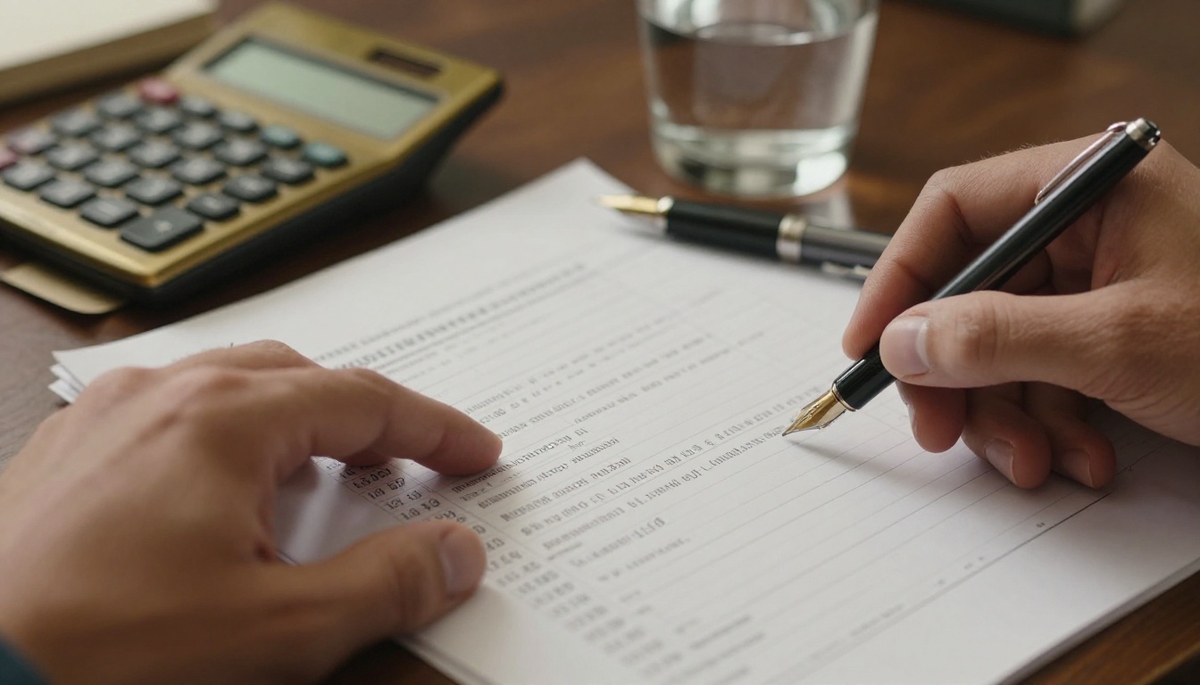 Professional bookkeeper reviewing financial documents at a desk