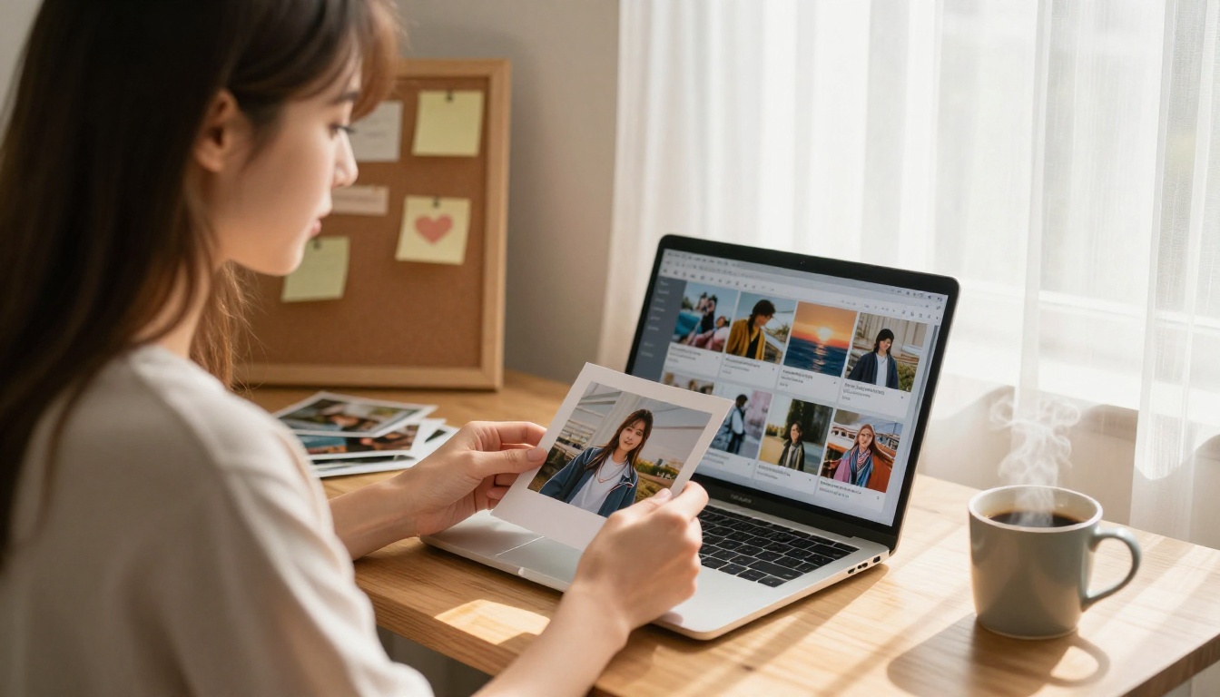 Woman selecting photos to create a Valentine's Day flipbook