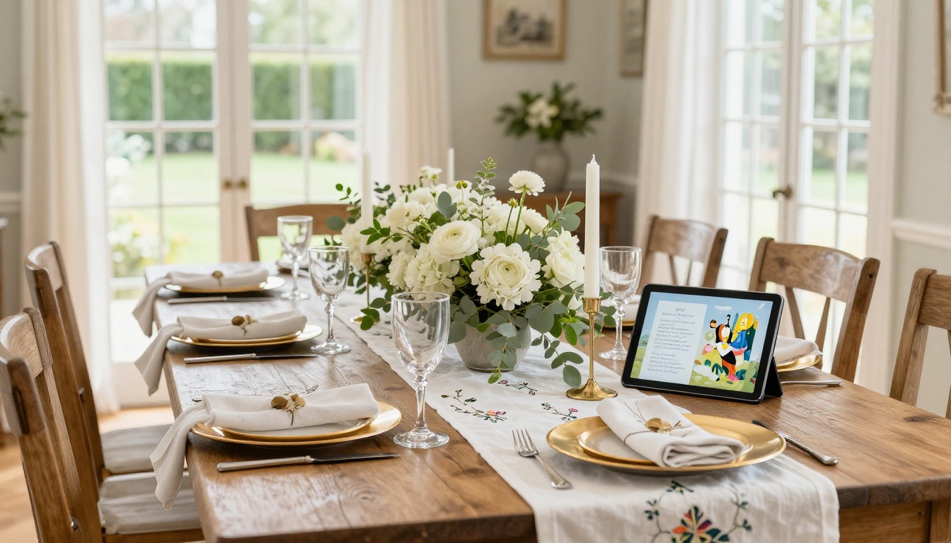 Elegant private home Easter brunch table setting